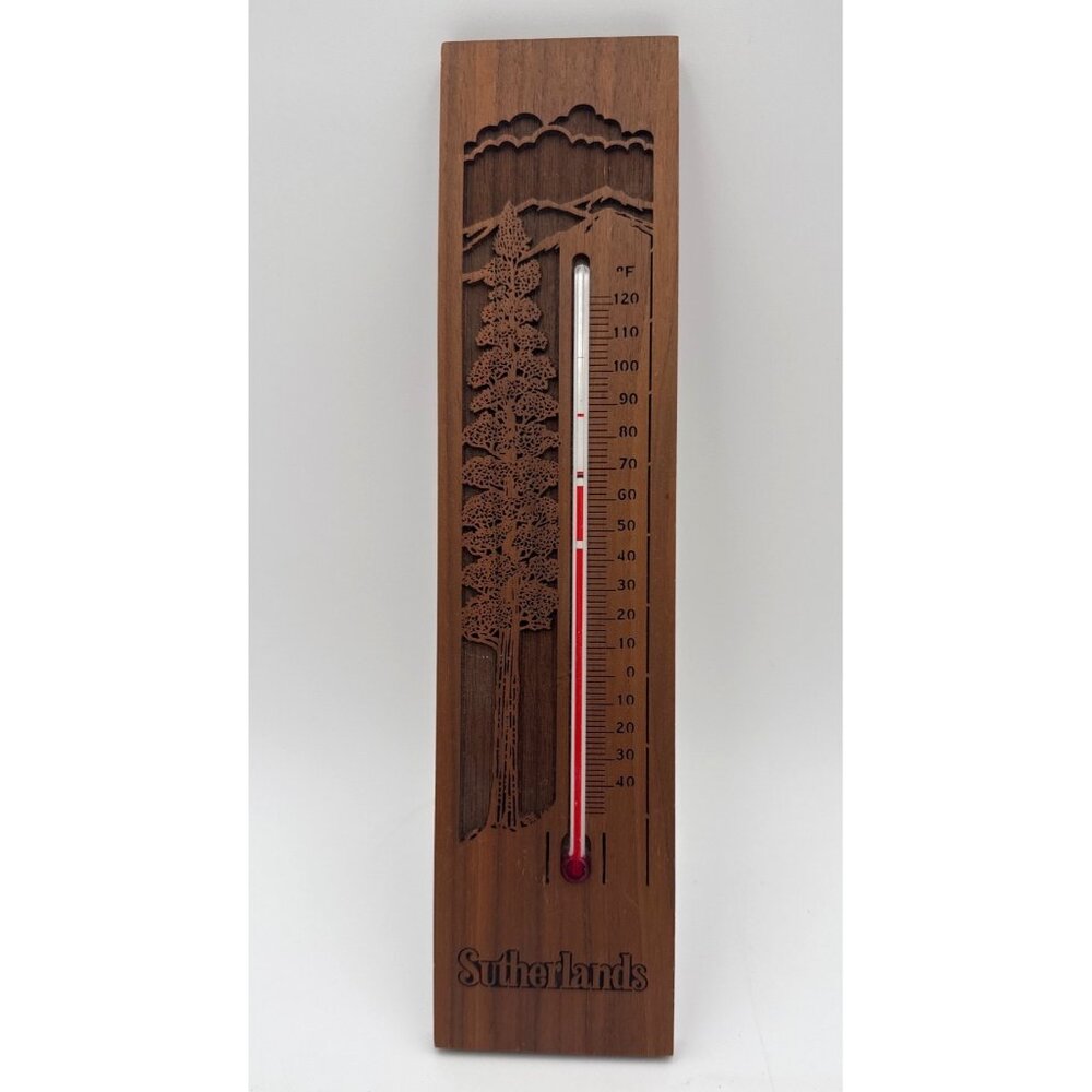 Sutherlands Genuine American Walnut Laser Engraved Wall Thermometer Tree Design